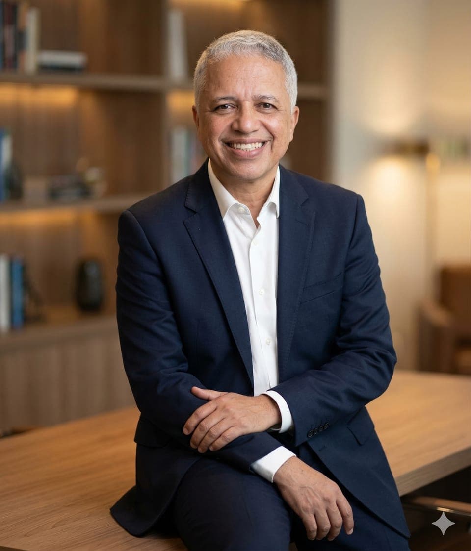 Dr. Reginaldo Fonseca, ortopedista especialista em dor crônica no joelho, em consultório com jaleco